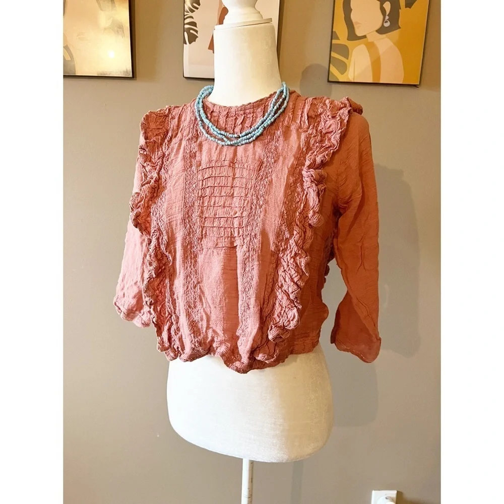 Free People Jasmine Ruffle Crop Blouse - Picture 2 of 6
